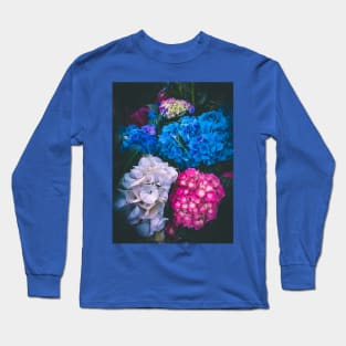 Blue Pink Vintage Garden Flowers Long Sleeve T-Shirt